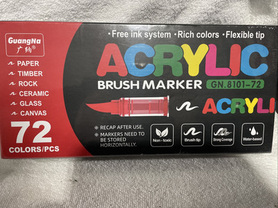 72 Colors Acrylic Brush Marker Brush top water based Non-toxic NEW sealed