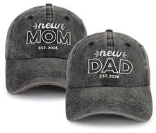 New Mom and Dad Hats Est 2026, Adjustable Embroidered New One Size Black