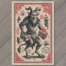 POSTCARD Krampus Carrying Gifts Gothic Devil Christmas Myth Holiday Demon Print
