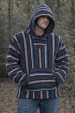 Iguana Jack Men's Striped Knit Pullover Hoodie Gray Purple Blue Black White L