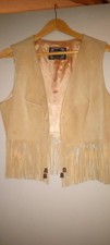 Pioneer Wear Genuine Leather Fringe Western Vest Beige Women Sleeveless