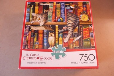 BUFFALO GAMES  750 pc puzzle WYSOCKI CATS - FREDERICK THE LITERATE - COMPLETE EC