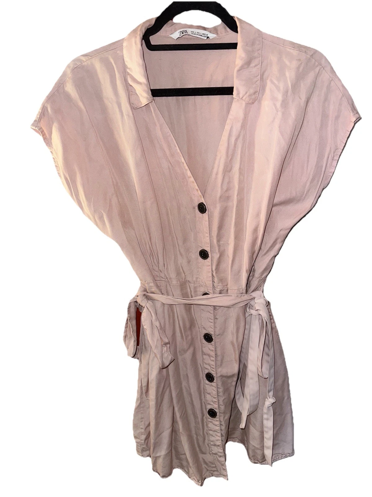 VETEMENTS Mini abito Zara rosa pallido con cintura tasche abbottonate