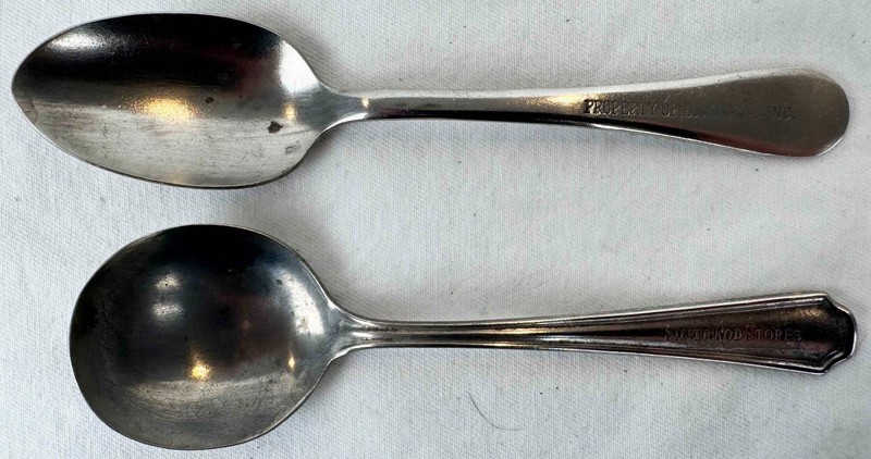 2 Vintage spoons - Property of Bickford's Inc. & Silver Rod Stores desert, tea