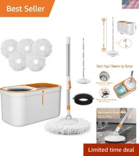 Efficient Spin Mop Set with 5 Head Refills & Quick-Dry Bucket for Fast Cleaning