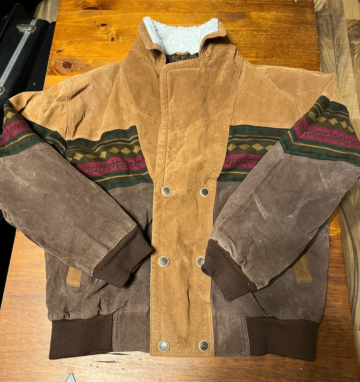 Vintage Aztec theme leather jacket size Medium - image 1