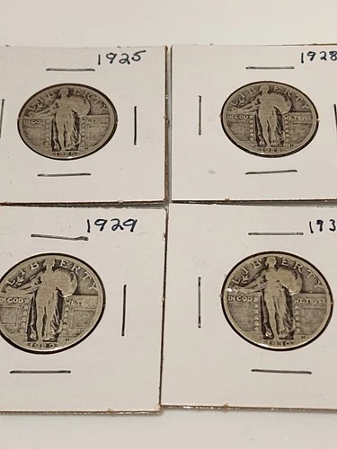4 Vintage Standing Liberty Quarters 1925-1930 - 90% Silver - Original Estate Lot