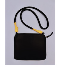 Rick Owns | Black & Yellow Small  Leather Crossbody Bag, Zip Pocket, Black Strap