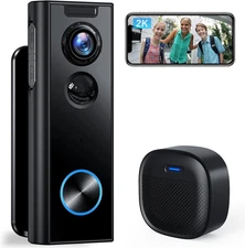 Doorbell Camera Wireless No Subscription, 2K Video Doorbell with Chime, 2-Way Au