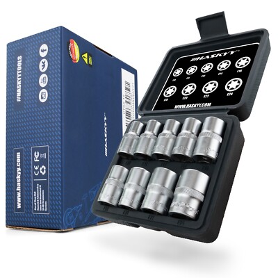 Torx Steckschlüssel Satz E10-E24 Nüsse 1/2 Zoll 9tlg Außentorx Nuss Stecknüsse