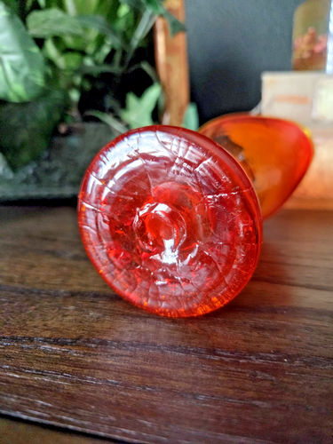 Vintage Rainbow Glass Amberina Pitcher w/ Handle – 4.75" Crackle Hand Blown - Picture 10 of 11