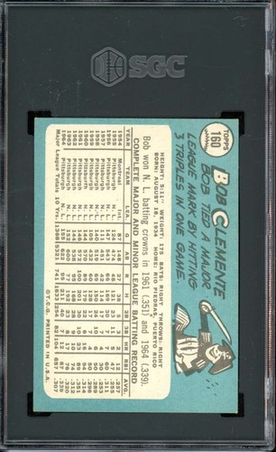 1965 Topps #160 Bob Roberto Clemente Pirates HOF SGC 7 NM Near Mint - Picture 2 of 3