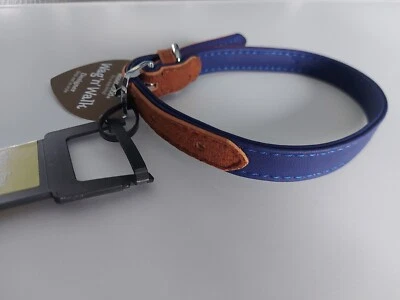 Small Dog Collar Leather Chrome Buckle Designer Blue - Picture 2 of 3