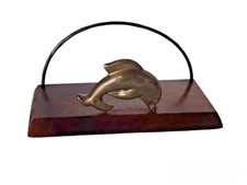 PORTALETTERE DA SCRIVANIA PORTA POSTA DA TAVOLO IN LEGNO CON DELFINO ARGENTO 925