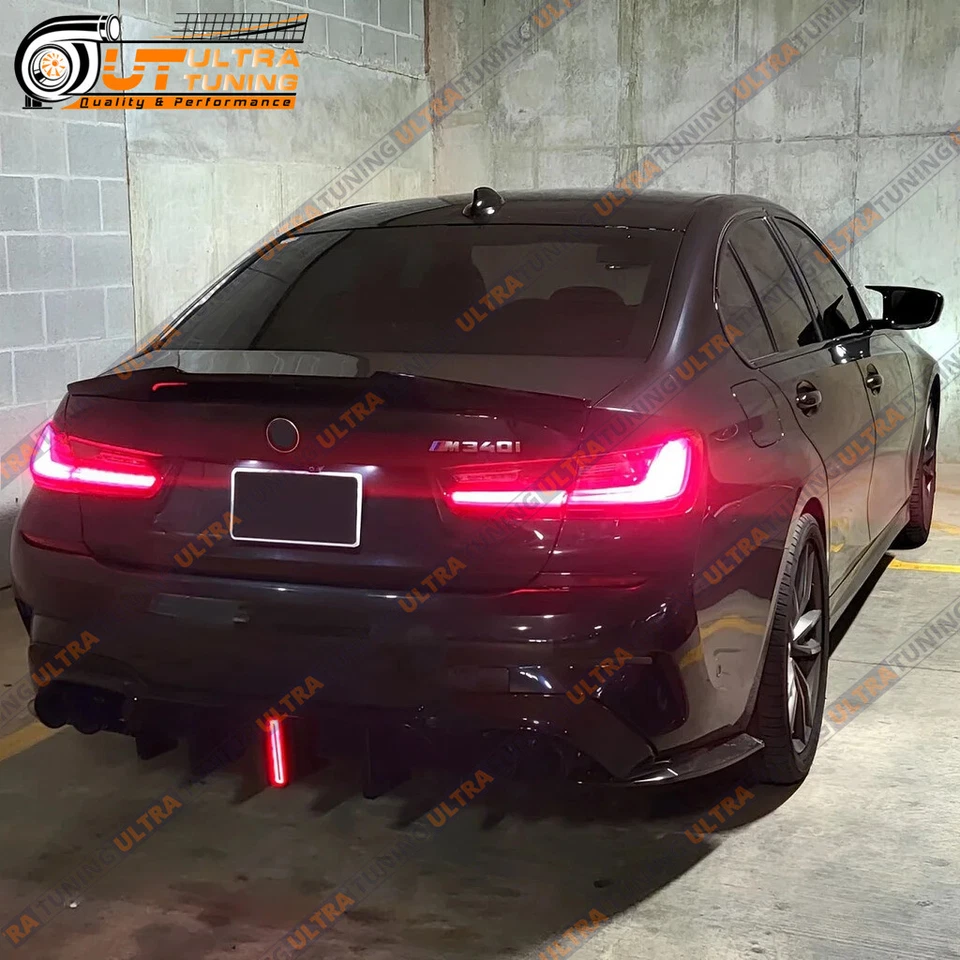 CMS STYLE GLOSS BLACK REAR DIFFUSER W/ LED LIGHT FOR 2019-2022 BMW G20 3 SERIES - Imagem 3 de 4