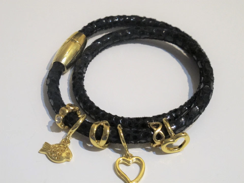 Wickelarmband Nappaleder mit Charms Magnetverschluss Edelstahl oder goldfarben - Bild 2 von 2