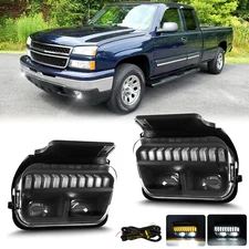 For 2003-2007 Chevy Silverado Avalanche LED Fog Lights Front Bumper Lamps+DRL
