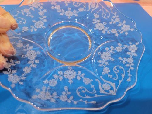 Set of 5 ~ Cambridge Glass Etched Diane Lace Punch Tea Cups Glasses & Saucers - Picture 11 of 14