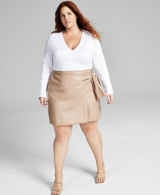 And Now This Womens Plus Size 2X Faux Leather Mini Faux Wrap Skirt