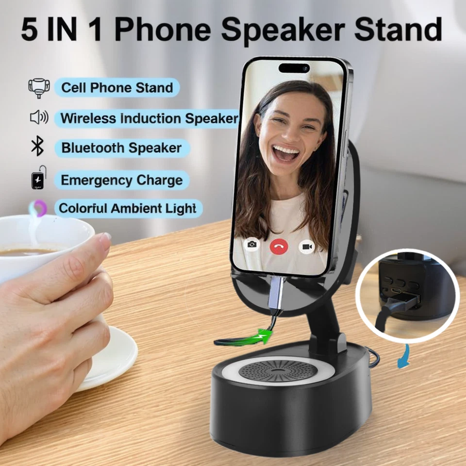 Wireless Induction Audio Bluetooth NFC Speaker phone Holder Rechargeable (White) - Image 4 of 4