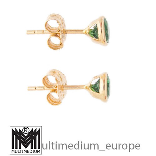 585 Gelbgold Ohrstecker Ohrringe Smaragd Paste Strass Grün 14ct gold earrings - Bild 3 von 6