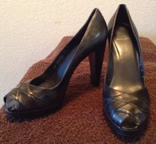 Stuart Weitzman Open Toe Pewter Leather High Heels Pumps Size 9M