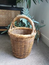 Large Boho Tall Vintage Mid Century Wicker Umbrella And Cane Stand 64cm High 