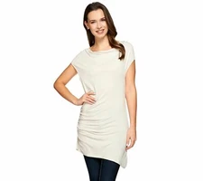 New H by Halston L Cowl Neck Knit Top with Side Ruching Detail Stone QVC 2330-Q
