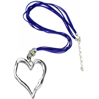 Lagenlook polished matte silver elongated large open heart pendant long necklace Lagenlook polished matte silver elongated large open heart pendant long necklace