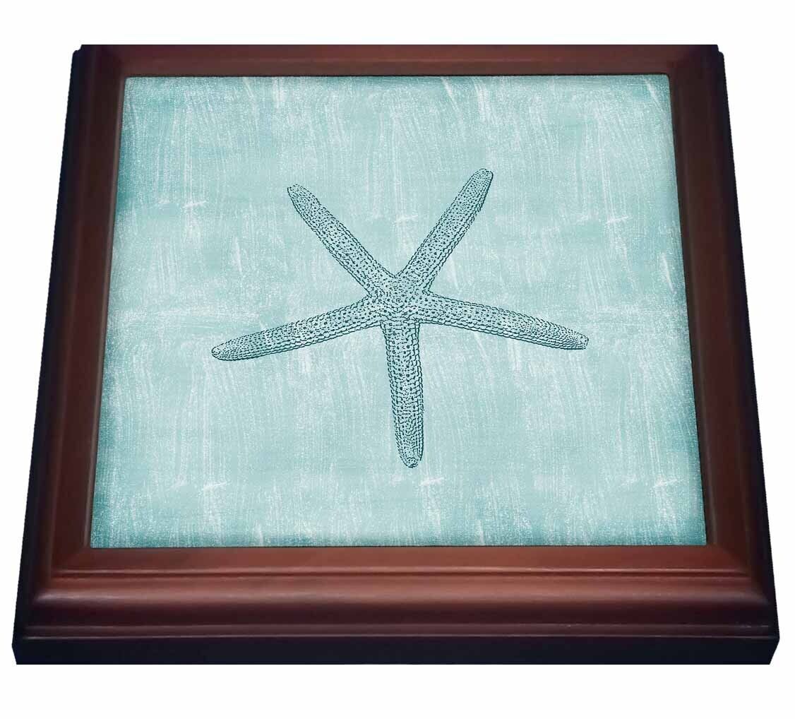 3dRose Aqua Starfish Abstract beach theme 8x8 Trivet with 6x6 ceramic tile