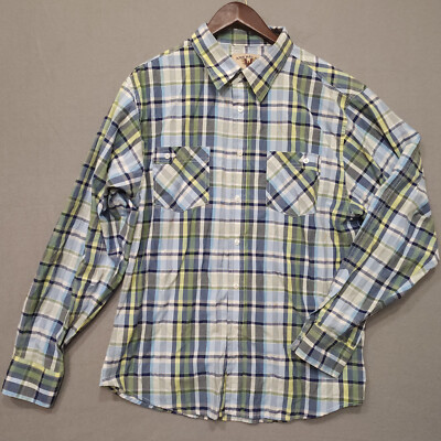 American Heritage Mens Blue Plaid Long Sleeve Button Up Shirt Size XL