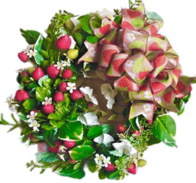 Strawberry Summer Wreath Indoor Outdoor 22" w/ Strawberry Bow FREE ...