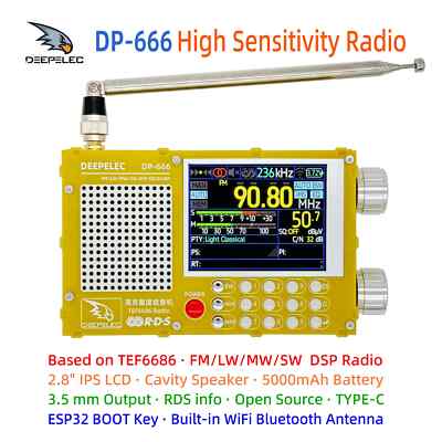 DP-666 TEF6686 Radio Receiver Full Band FM AM LW MW SW Shortwave ESP32 RDS