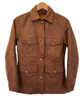 Timberland Women’s Leather Brown Jacket Field Safari Utility Coat Size Xs