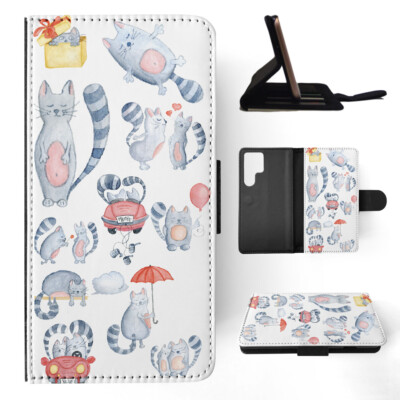 FLIP CASE FOR SAMSUNG GALAXY|CUTE CAT KITTEN COUPLE SKETCH ART