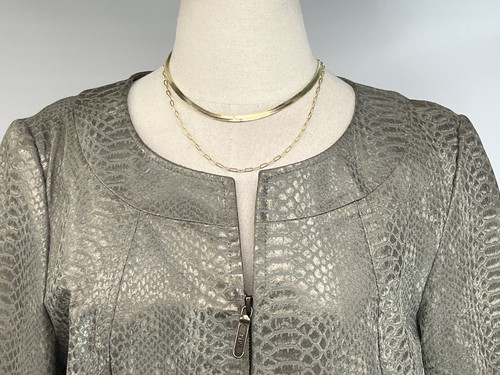 Classiques Entier Leather Jacket Womens Size Large Snakeskin Print Gray Taupe - Picture 9 of 13