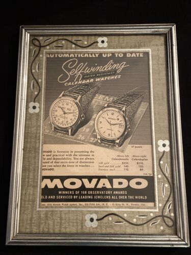 Vintage Movado Advertising 1952 Calendomatic Calendoplan Watches Ad Framed - Picture 1 of 7