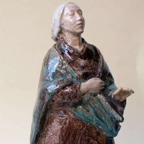 Maria Delago Frauenbildnis Schultertuch Skulptur signiert glasiert Keramik 1995 - Bild 1 von 8
