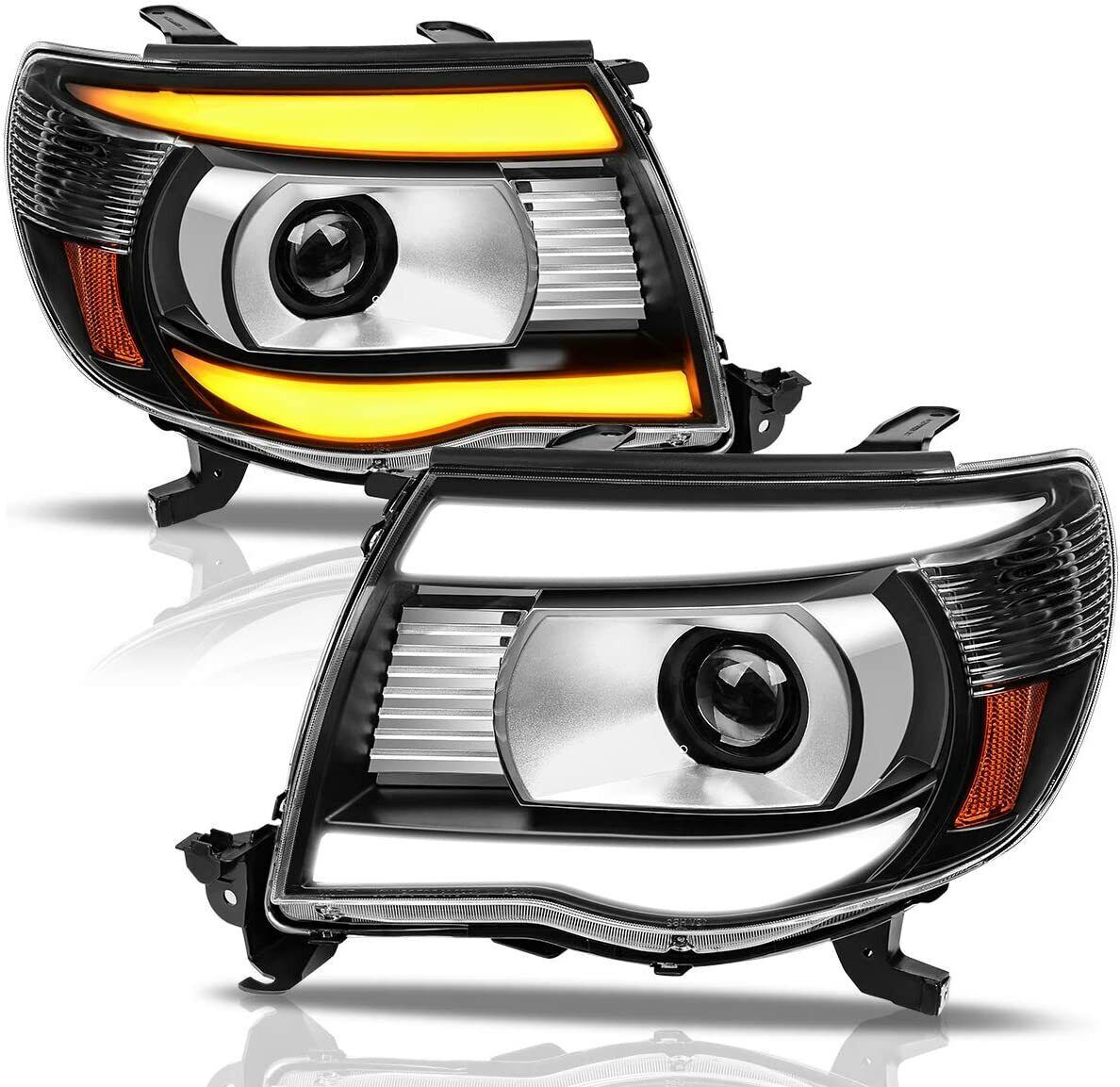 Black LED Tube Projector Headlights For Toyota Tacoma 2005-2011 – Clear Lens - View #5
