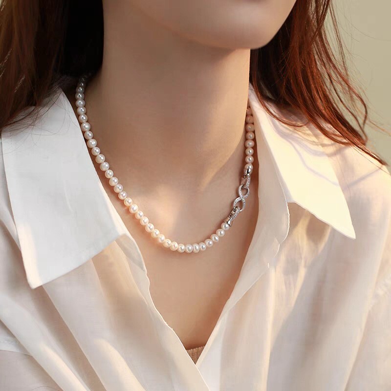 Near Round Natural Akoya 5-6mm Pearl Necklace 18inch 8 Style Clasp 
