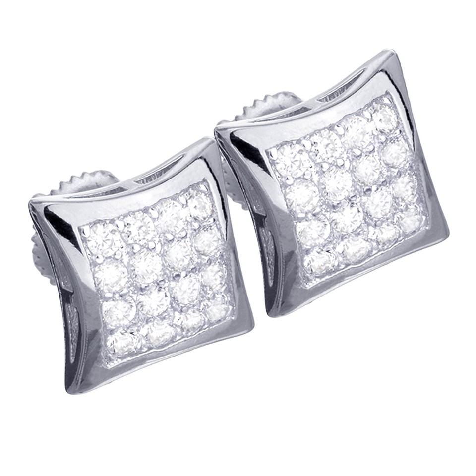 Boucles D'oreilles Hip Hop Argentées Pavées Strass - Modèle Carré 8 Mm - Neuf Sans Emballage