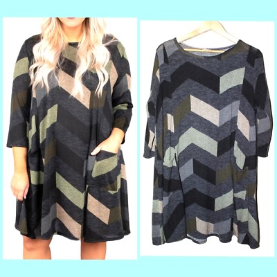 Egs by Eloges Color Block Chevron Pockets Shift mini Dress Size 1XL boho