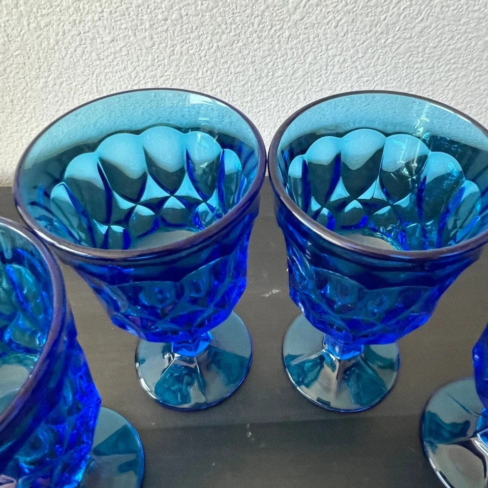 Noritake Perspective Blue Water Goblet Wine Glass Set of 4 Vintage 1970s - Image 3 of 4