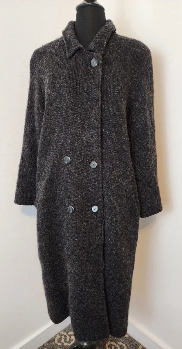 Hilda LTD Charcoal Black Thick 100 Wool Long Coat Made in Iceland Women s Sz L