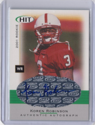KOREN ROBINSON NCAA NC State 2001 SAGE HIT RC Auto #A3 Card