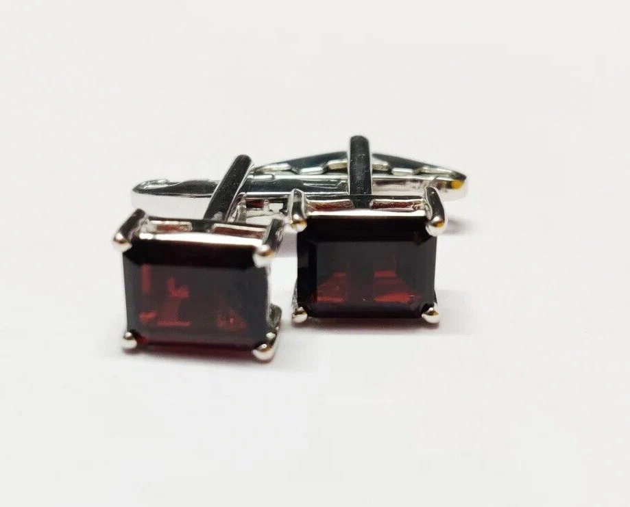 Gemelos 6 quilates corte esmeralda granate rojo creados en laboratorio oro blanco de 14 quilates sobre plata 925 Foto 2 de 4