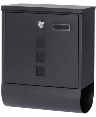 Black Wall Mount Locking Mailbox w/ Window & Newspaper Slot