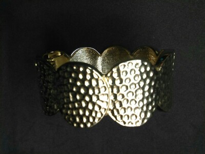 Round Pounded Design Light Gold Color Metallic Hinged Oval Arm Bangle Bracelet