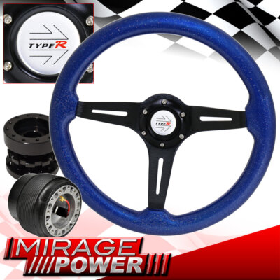 Blue Wood Sparkling Streak Style Steering Wheel + Hub Extender For 89-05 Eclipse
