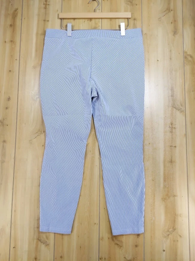 Pantalones Cónicos Nanette Lepore XL Azul Seersucker Elastizados Pull On Preppy Cottage Foto 2 de 4